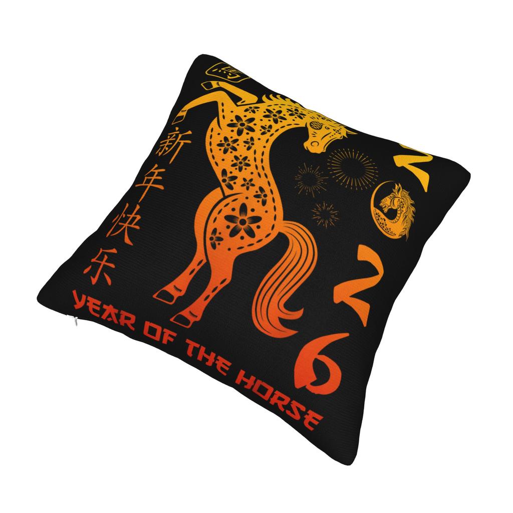 Lunar New Year 2026 Chinese-Style Pillowcase Soft Cushion Cover Decorations Year of The Horse Throw Pillow Case Cover Square