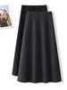 Women's Dark Grey Cashmere A-line High Waist Long Skirt - Spring/Autumn 2026 Woolen Half Umbrella Skirt