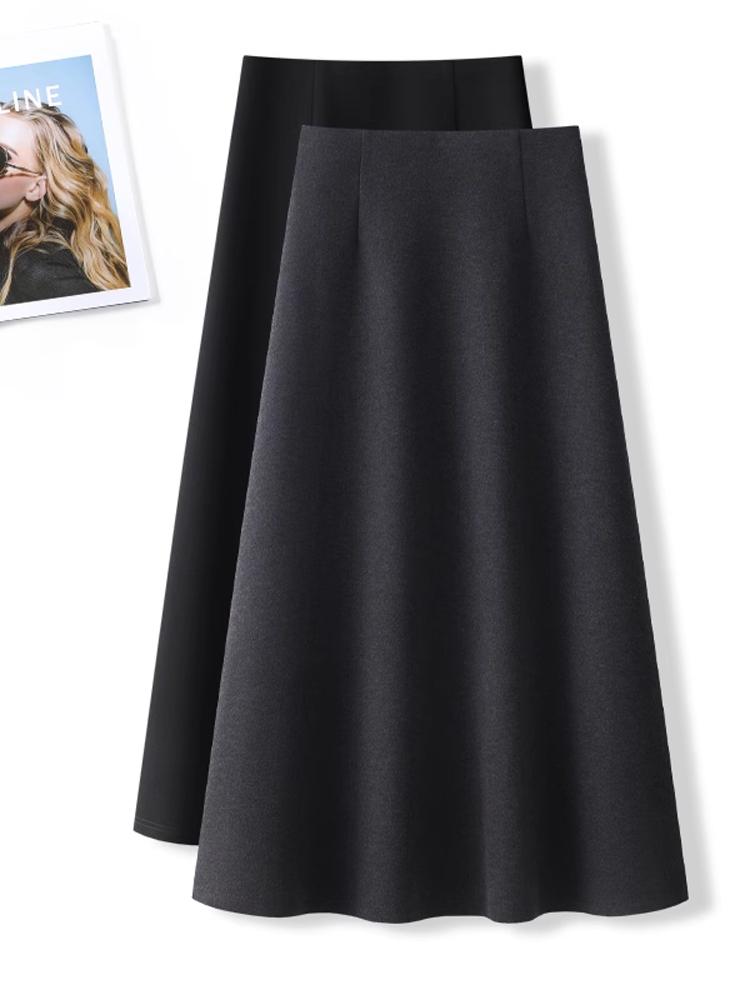 Women's Dark Grey Cashmere A-line High Waist Long Skirt - Spring/Autumn 2026 Woolen Half Umbrella Skirt