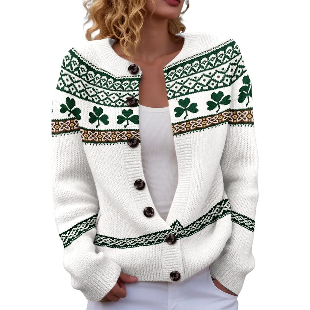 LXF-YK52 Crew Neck Cardigan St. Patrick's 3D Printed Sweater New Knitted European beautiful woman