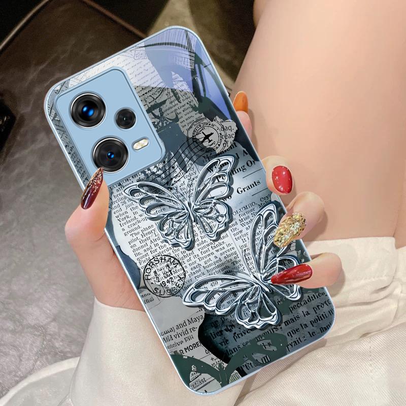 Vintage Schmetterling für Xiaomi 14 Ultra 13 Lite Redmi Note 13 11 Pro 12 Plus Poco X6 3 Pro F4 6 GT Gehärtete Handyhülle