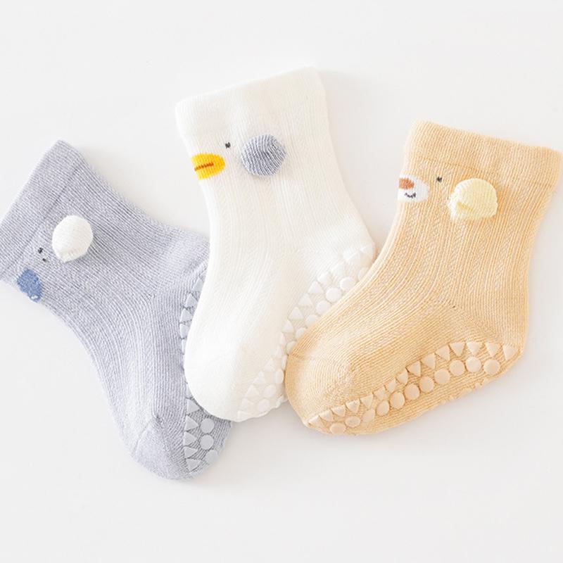 3 Pairs Cartoon Baby Floor Socks Mesh Thin Soft Cotton Non-Slip Socks For Newborns & Toddlers