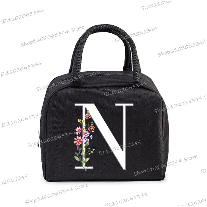 1Pc Portable Lunch Bag Wildflower Alphabet ABCD..Cooler Ice Pack Lunch Box Insulation Package Insulated Thermal Unisex Lunch Bag