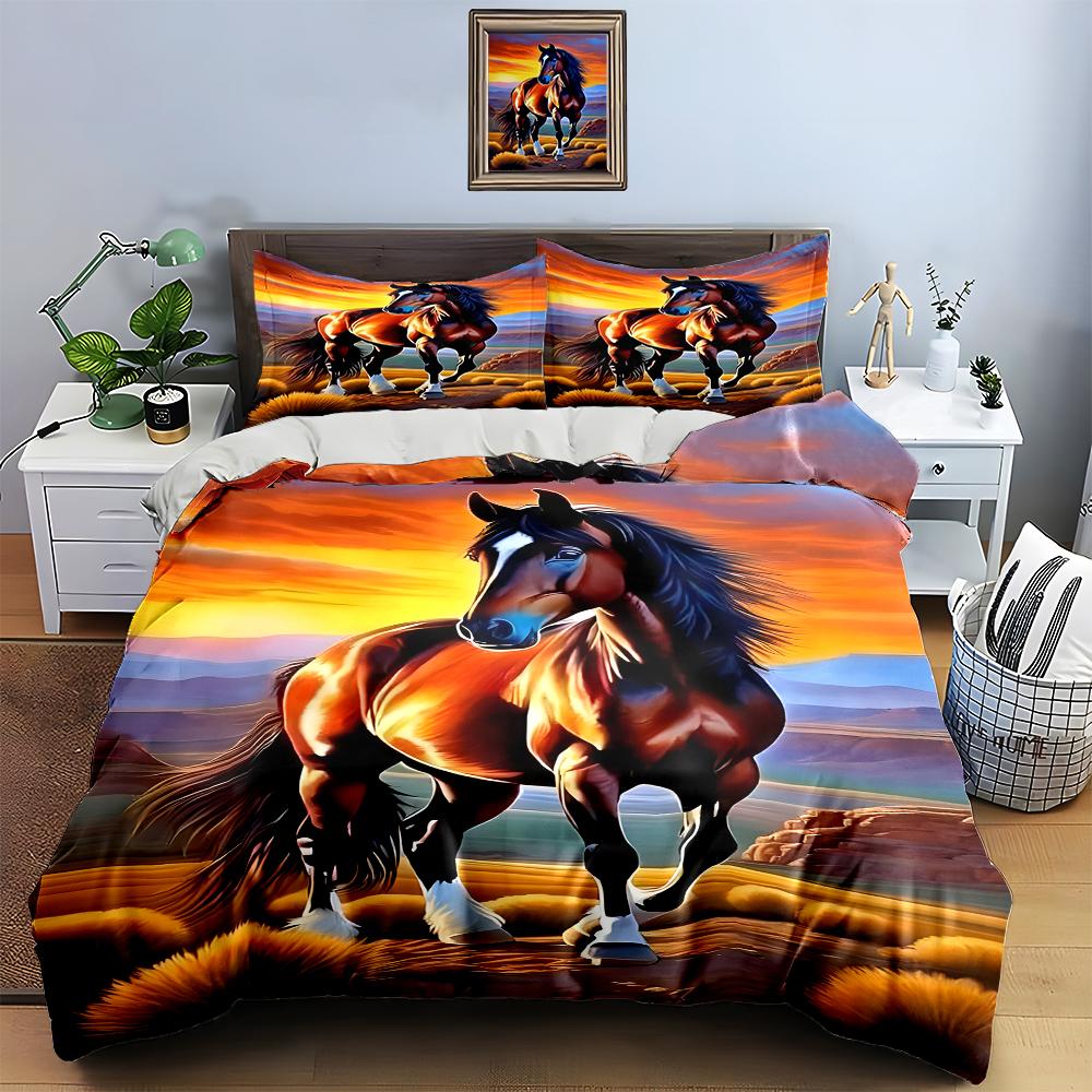 Majestic Horse Illustration. Bedding Duvet Cover Sets Duvet Covers Pillowcases Gifts (1 * Duvet Cover 2 * Pillowcases, Without Duvet Insert)