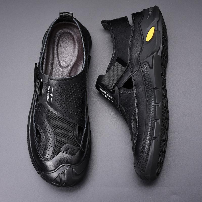 

Baotou Breathable Men s Shoes New Men s Summer Men s Shoes Fashion Sandals Hollow Sports Quicksohling Leather Shoes Size 38-44 44 чёрный