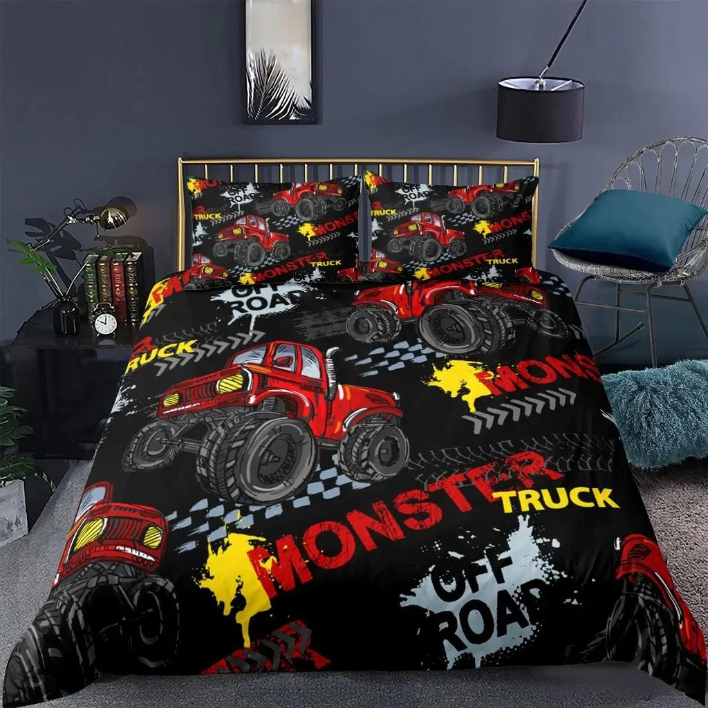 Monster Truck Comfortable Duvet Quilt Cover Pillowcase Bedding Set Children Bedroom Decoration Home Textile