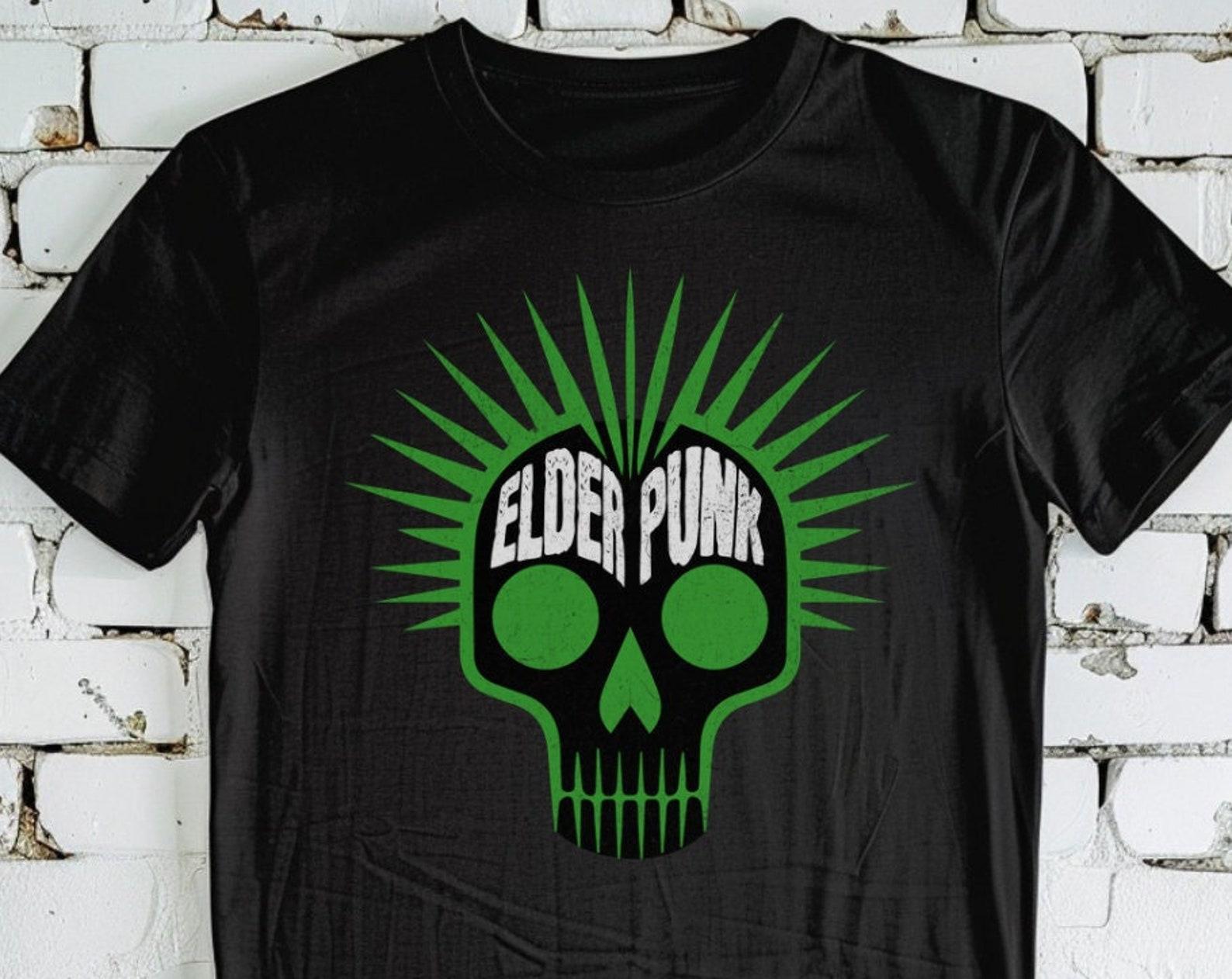 Elder Punk Shirt, Old Punk T-shirt, Punk rock clothing, skull mohawk, gift for punk XL