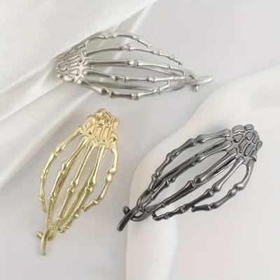 1pc Skeleton Hand Hair Clips Metallic Gunmetal Designs Perfect Gothic Styles Halloween Looks Unique Statement Hair Accessories