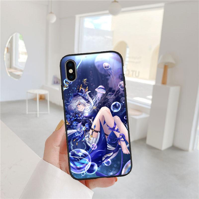 LO48 Genshin Impact Furina Aether Soft Shell Phone Case for iPhone 16 15 14 13 12 Pro Max Plus Mini