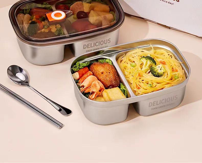 Pudełko na lunch ze stali nierdzewnej 304 - Styl biurowy, Możliwość podgrzewania w mikrofalówce, Duża pojemność dla dorosłych