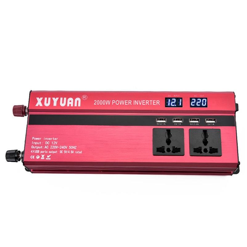 2000W měnič do auta 4 USB výstupní port Duální LED displej DC 12V/24V na AC 110V/220V sinusový měnič
