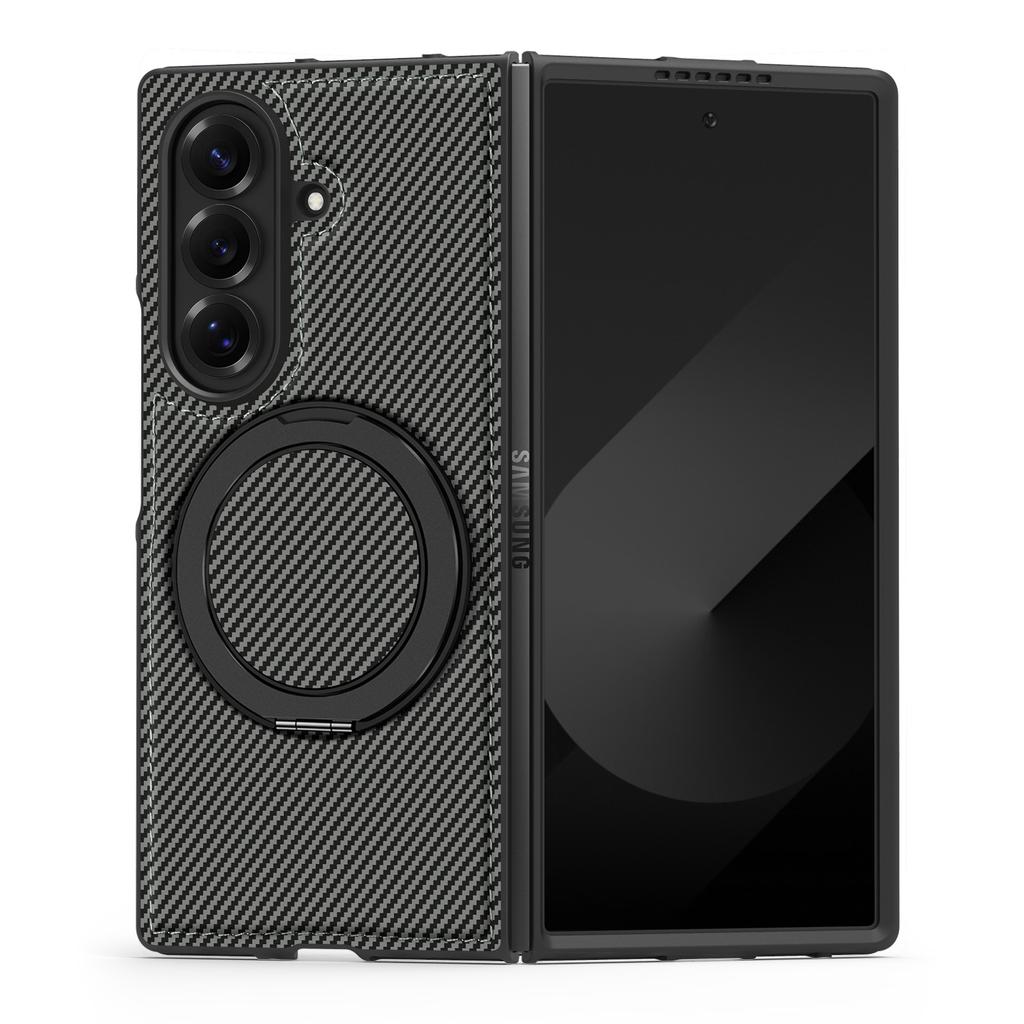 Minimalist Kevlar Carbon Fiber Magnetic Holder Case for Samsung Galaxy Z Fold 7 6 5 4 3 For Mag-safe 360 Rotating Bracket Cover