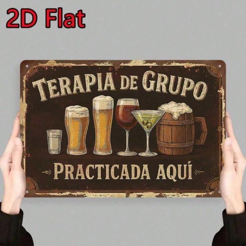 Vintage Metal Beer Sign Wall Art for Man Cave, Retro Spanish Bar Decor with Rustic Plaque & Inspirational Quote, Garage Pub Wall
