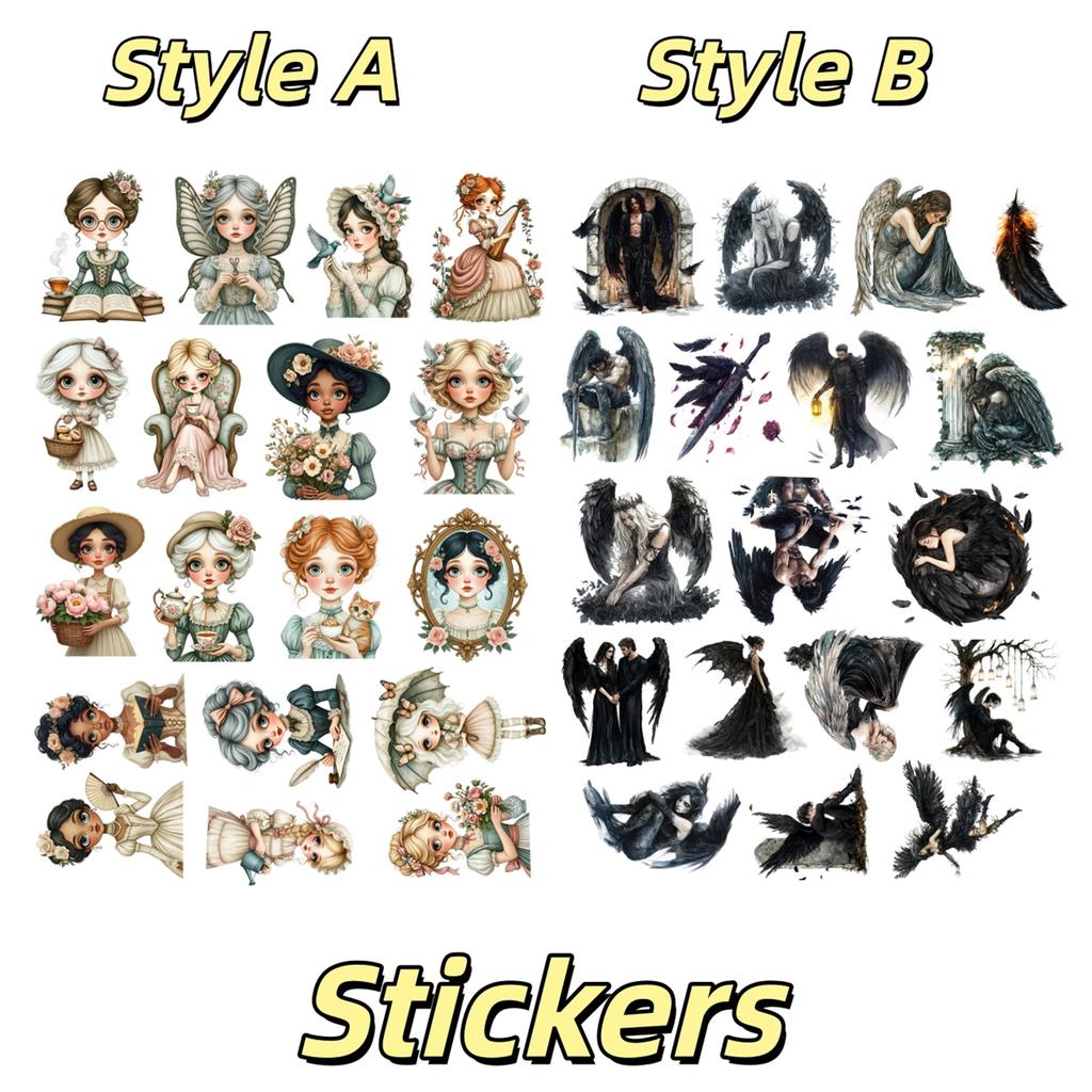 18pcs Stickers Watercolor Gothic Dark Fallen Angel Stickers DIY Scrapbook Diary  Decoration Vintage Scrapbooking Stationary