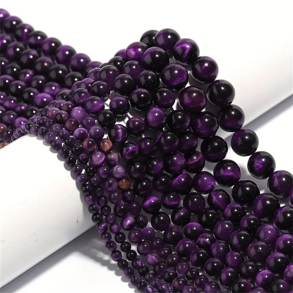 Natural Purple Tiger Eye Stone Loose Beads, Handmade DIY Accessories, Tiger Clear Stone Round Beads, Semi-finished Products, Materials