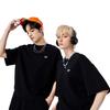 Solid Logo Print Loose Fit Crew Neck Pullover Short Sleeve Sweatshirt Men Sweatshirt Black LUT0051023RV00FK11000