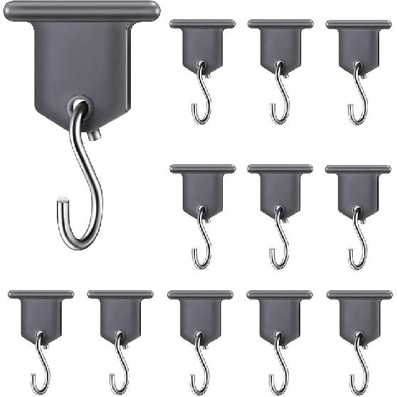 12 Pcs RV Awning Light Holder - Camper Hook Accessory, Plastic And Metal S Shaped Hook, Gray Support Hanger For Camping Tent Indoor Outdoor Decor (12