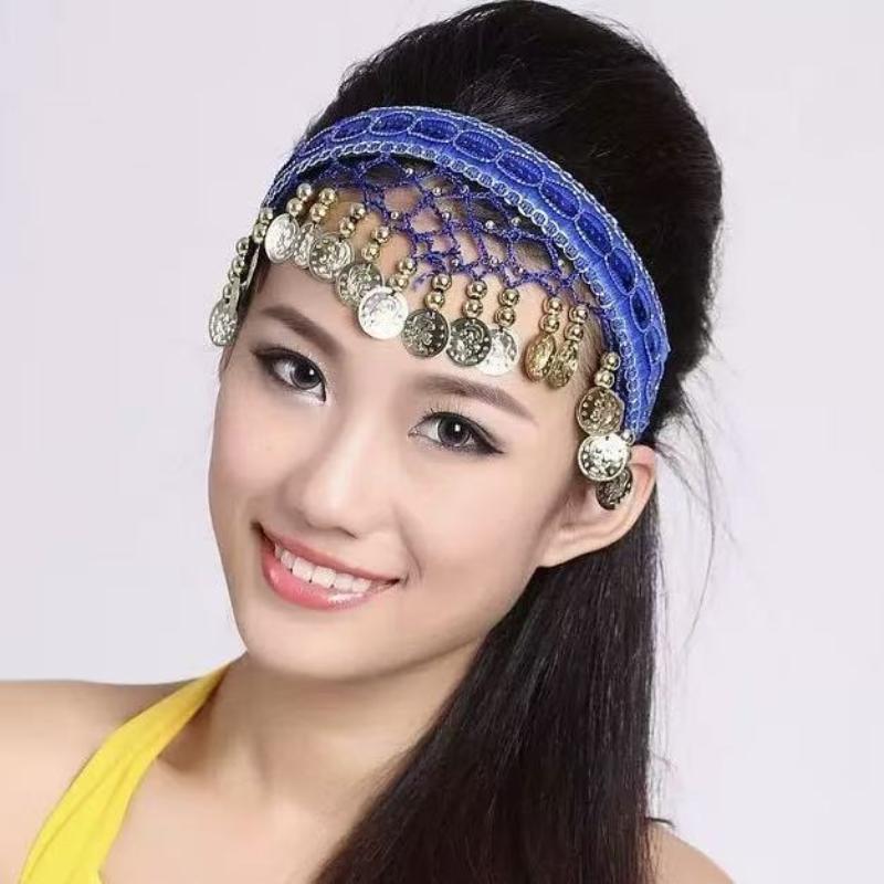 Ethnic Retro Belly Dance Headband With Red Sequin Coin Fringe Personalized Decorative Headpiece For Dance Performances