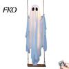 Holiday Garden Decor Hanging Swinging Ghost Halloween Decoration, LED Light Up Large Spooky Funny Yard Art with Remote Control for Outside Porch Tree,
