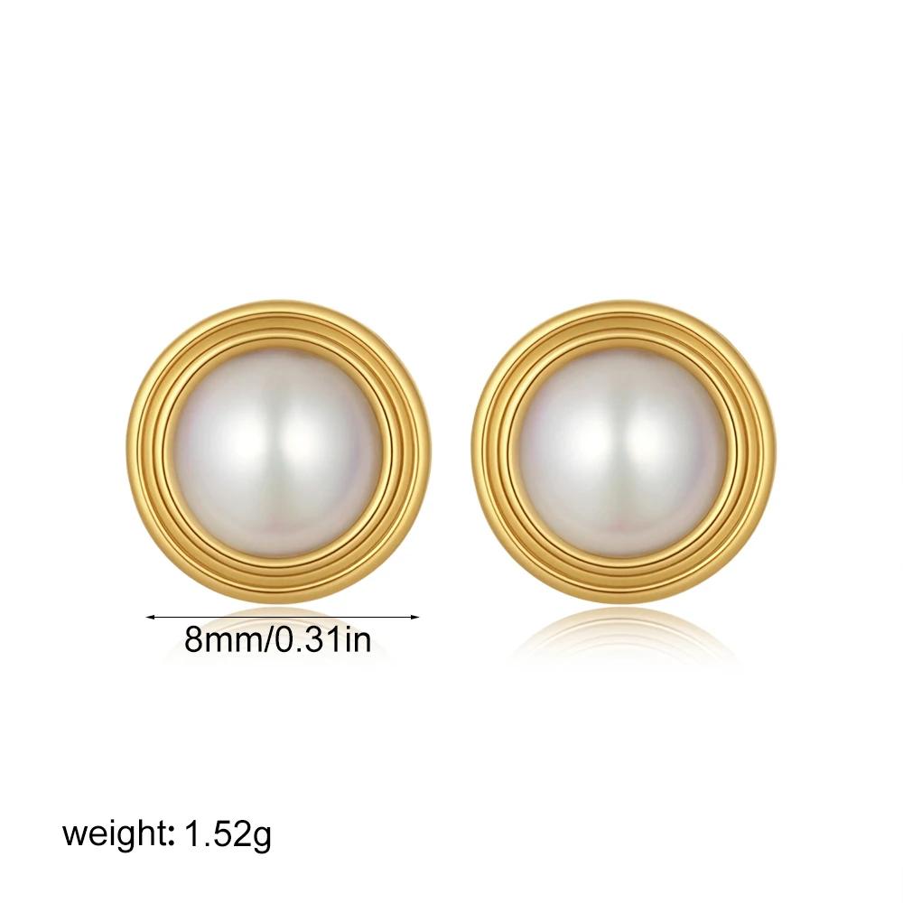 Stainless Steel Chunky Tiny Circle Ear Studs Versatile Daily Mini Imitation Pearl Stud Earrings Statement Jewelry Party Gifts