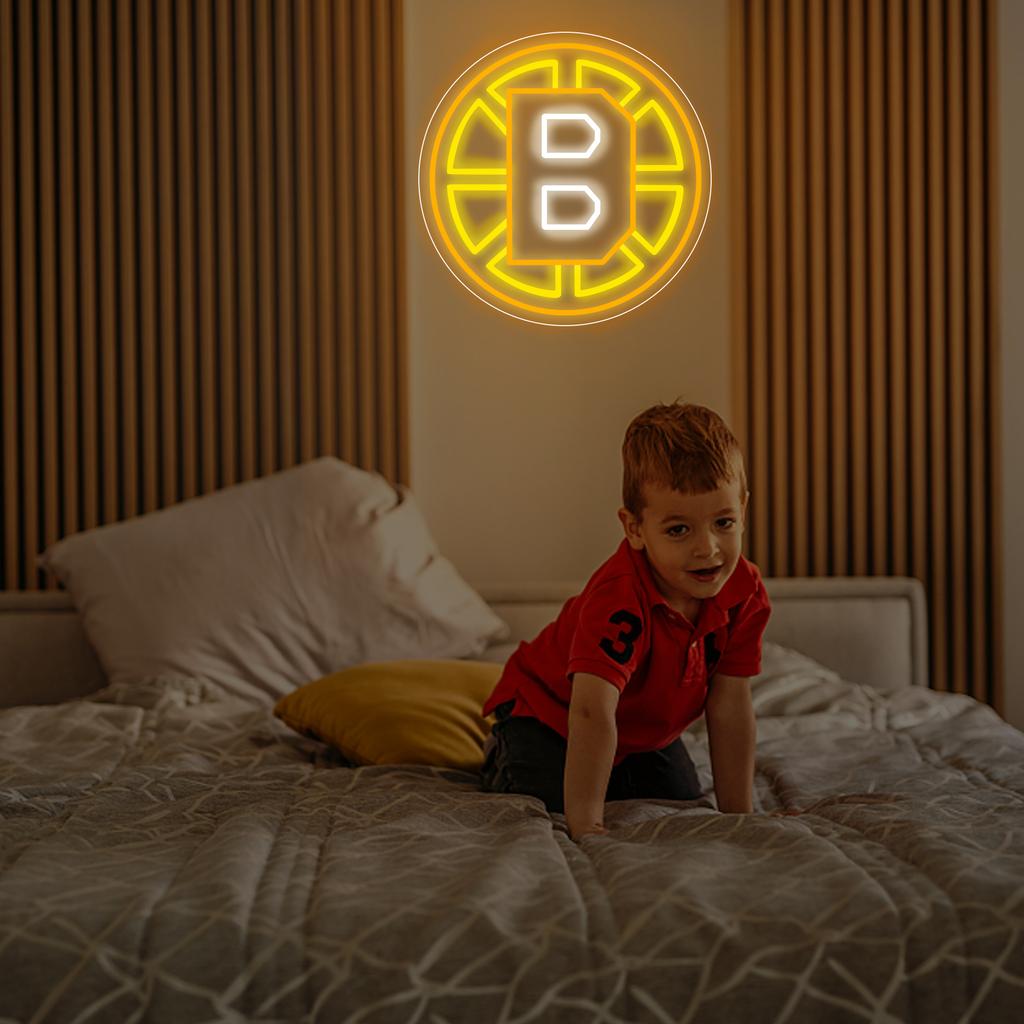Ice Hockey Neon Sign,Bruins Hockey Team Logo Light,Hockey LED Sign,Sports Neon Lights for Wall Decor
