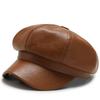 1pc Retro Fashion Women's Pu Leather Octagonal Hat Versatile Autumn And Winter Temperament Big Head Circumference Beret