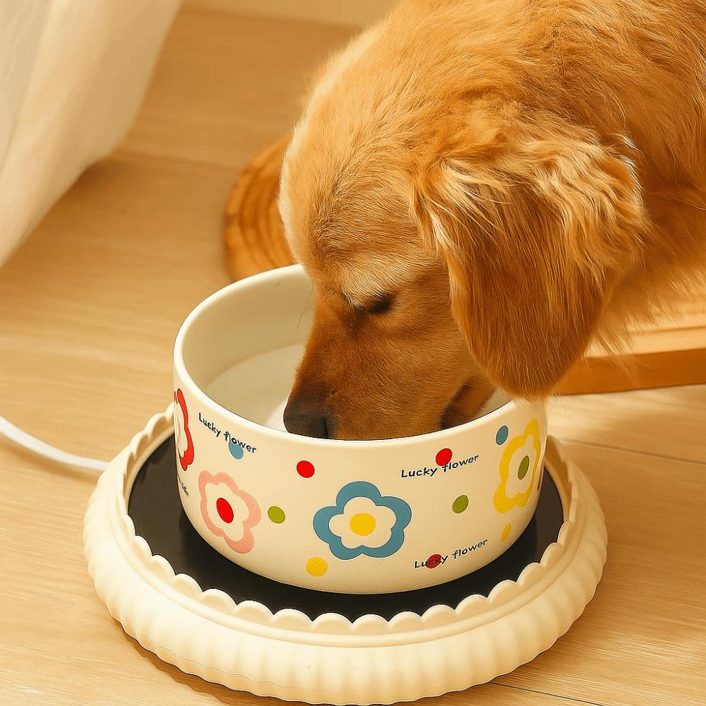 Cartoon Heated Pet Water Dispenser Ceramics Constant Temperatur Heated Dog Water Bowl Intelligent Quiet Cat Heating Bowl