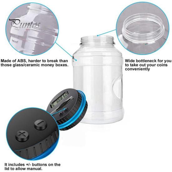 Safe Money Box for Savings Digital Coin Bank with Intelligent Counting, Safety Padlock ABS Transparent Personal Lock Jar, Management Kids And