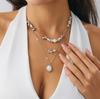 Baroque Special-Shaped Imitation Pearl Beaded Necklace, Creative Metal Thin Chain Starfish Collarbone Chain