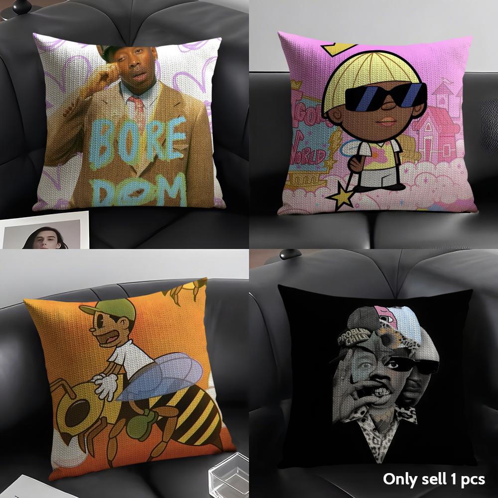 T-Tyler The C-Creator Rapper Cushion Cover Natural Linen Organic Fabric Double-Sided Printing Sofa Home Decor Gift Pillow Case