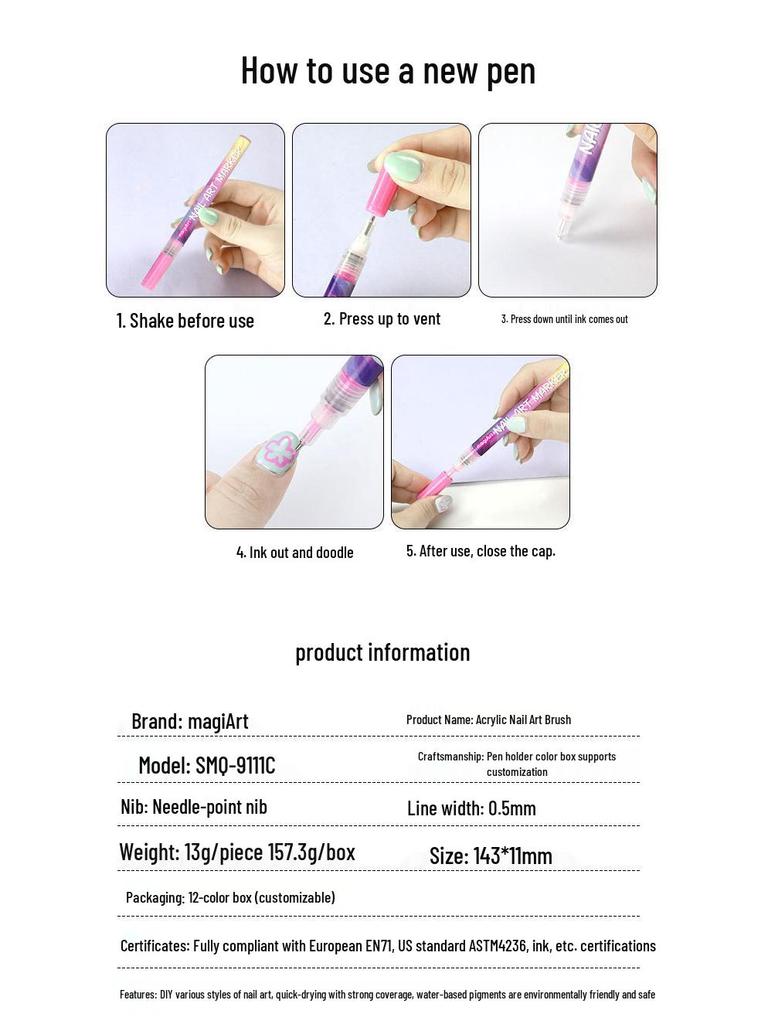 12-Color Acrylic Nail Art Graffiti Pen Set - Quick-Dry for DIY Painting, Dotting, and Outlining