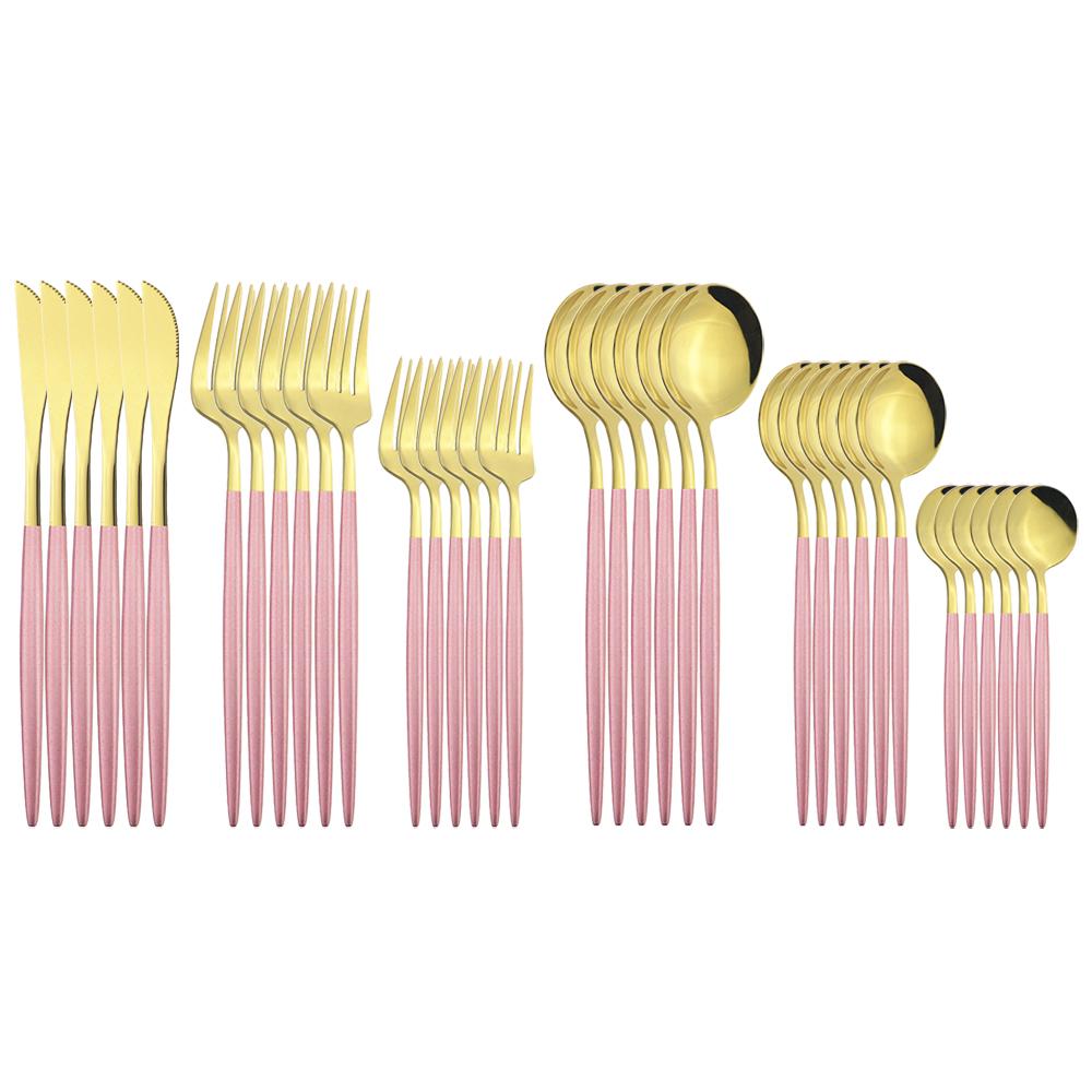 36Pcs Black Gold Cutlery Set Knives Dessert Fork Coffee Spoon Dinnerware Flatware Stainless Steel Silverware Party Tableware Set