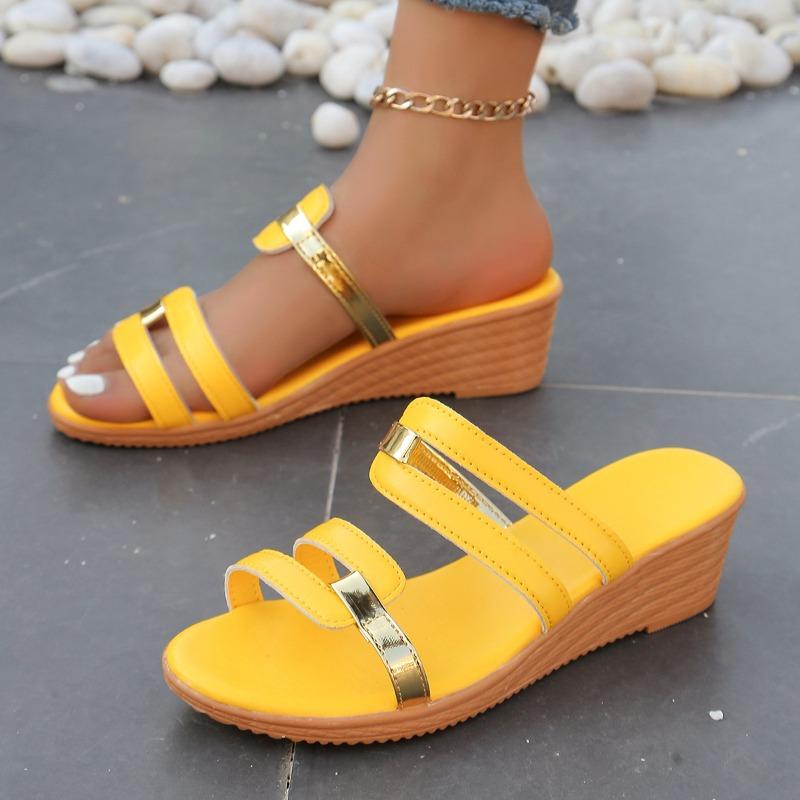 Large size women's wedge slippers summer new color matching fish mouth beach cool slippers women