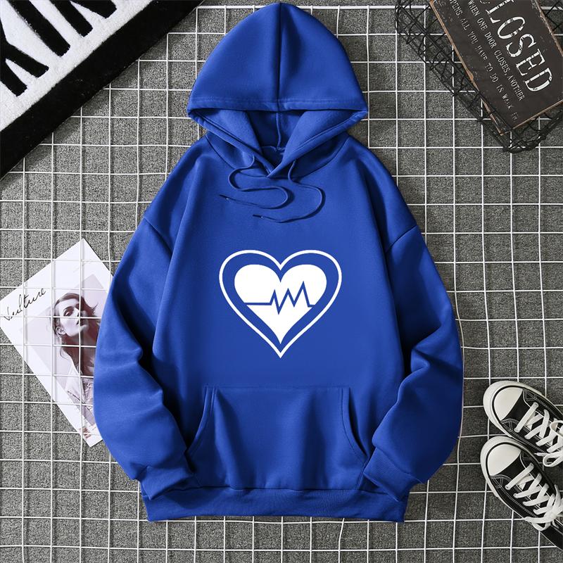 Women's Fleece Lined Hoodie Solid Color Heart Print Kangaroo Pocket Drawstring Printed Hooded Sweatshirt Streetwear