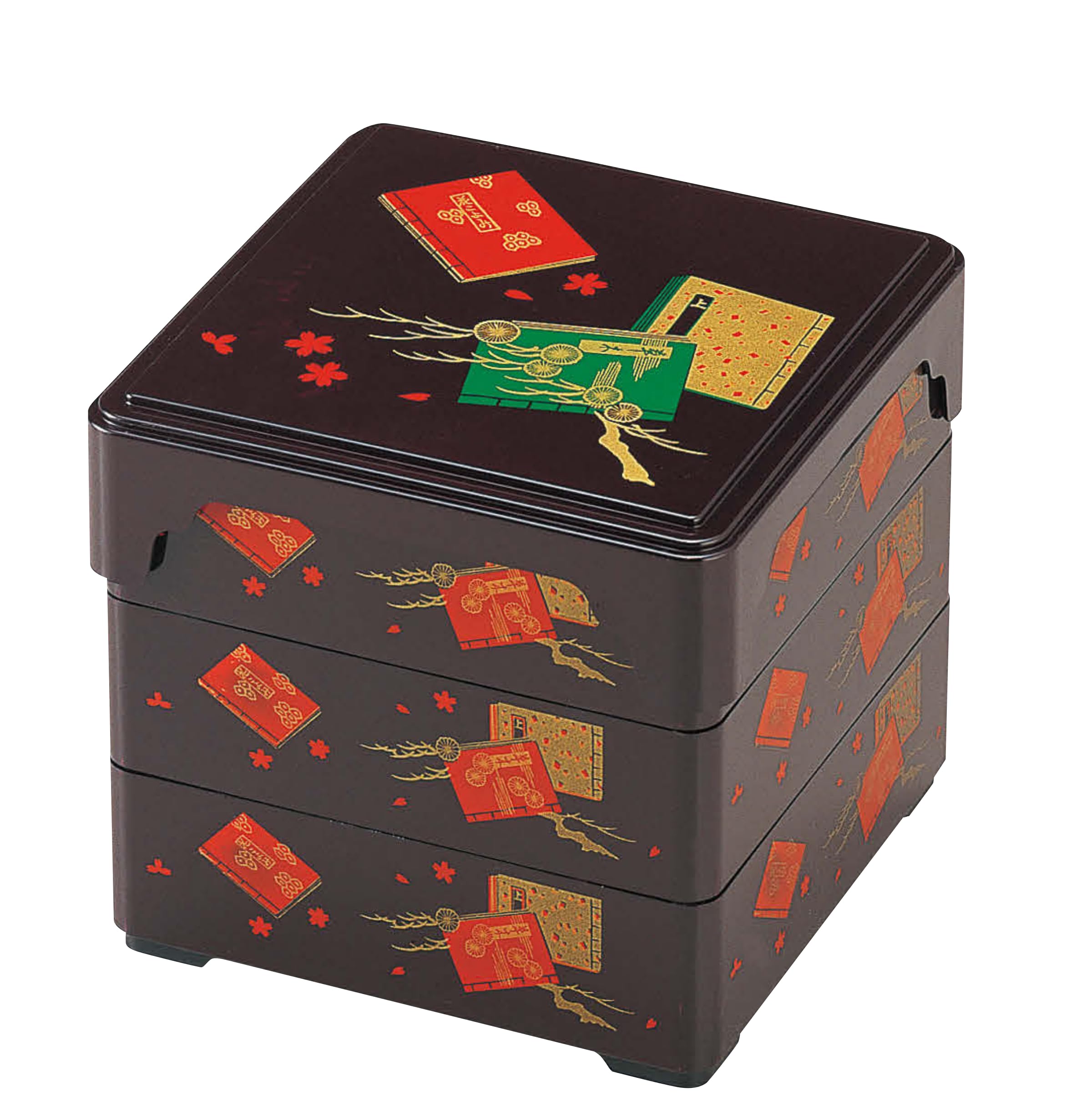 

Wakaizumi Jubako, бордовый, лакированная посуда Манъё, 5,5 дюйма (многоярусная коробка), (черный интерьер), 3-ярусный, H-166-7A