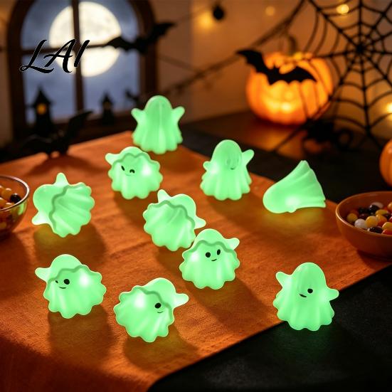 Compact Ghost Figures for Windowsills 10Pcs Mini Luminous Ornaments Halloween Party Decoration Cute Glowing PLA Shelves Desktop Figurines,
