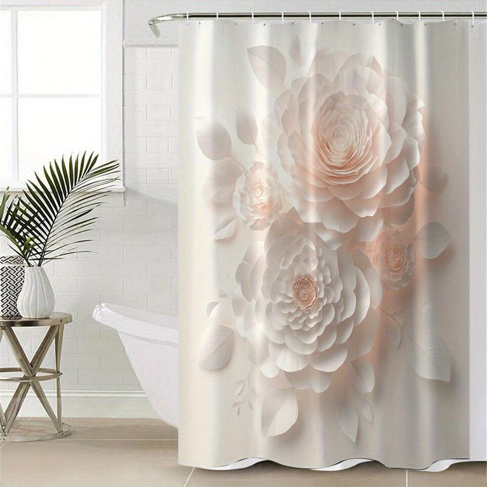 1pc Shower Curtain - Elegant White Floral Design with Soft Gradient Background for a Serene Bathroom Experience Waterproof