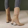 Fashion 2024 Autumn/Winter New French Style Suede Elastic Skinny Boots Not Over Knee Knight Middle Heel Thick Heel Women's Boots