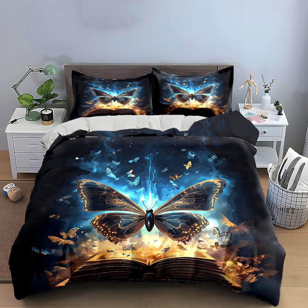 Butterfly Magic Book Set Illustration  Kid'S And Adults' Bedroom Decor, Exquisite Three-Piece Bedding Set Gift