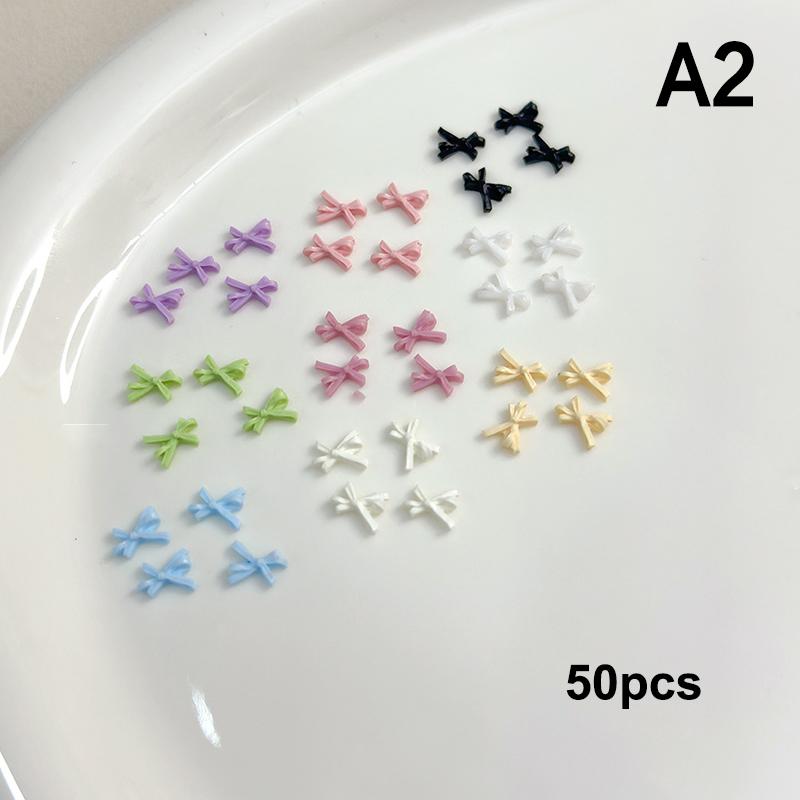 50Pcs For A Chic And Trendy Manicure Look Ribbon Bowtie Nail Charms Light Luxury Ins-Style Nail Art With 3D Resin Decor