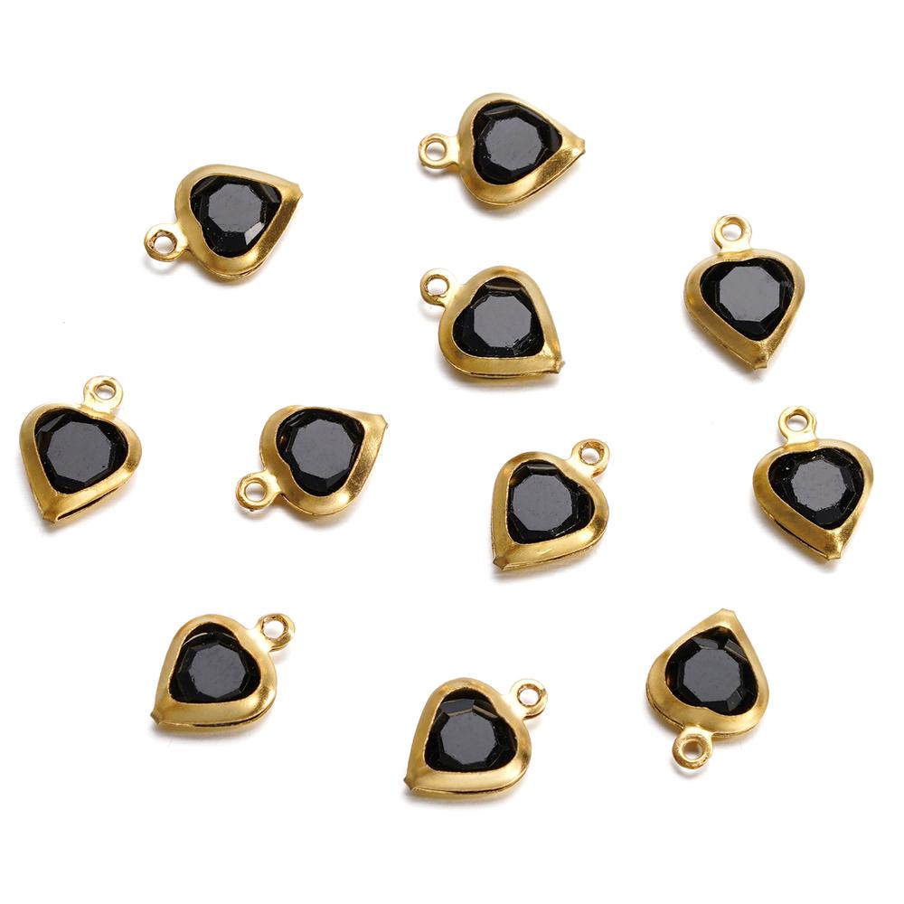 10 Stück/Los 7,5 mm Edelstahl Herz mit Strasssteinen Anhänger für Halskette Armband Anhänger DIY Schmuckherstellung Zubehör