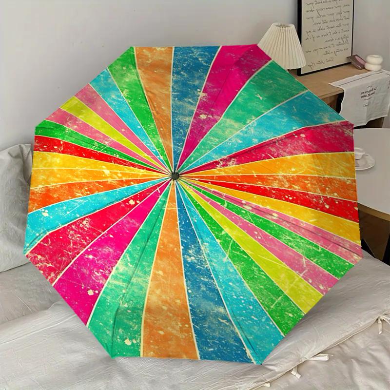Colorful Rainbow Umbrella - Auto Open Close, Foldable Design, Outdoor Festival Gift for Fans and Travelers1121068a