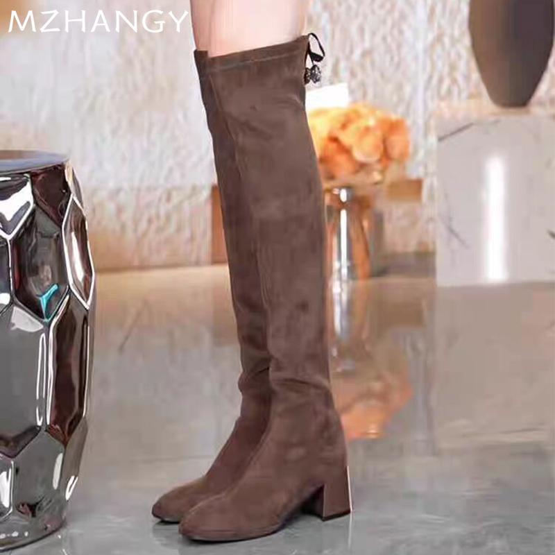 Women Suede High Boots Sexy Mid Heels Over The Knee Elegant Shoes Woman 2025 Trend Winter Pumps Fashion New Mujer Chelsea Boots