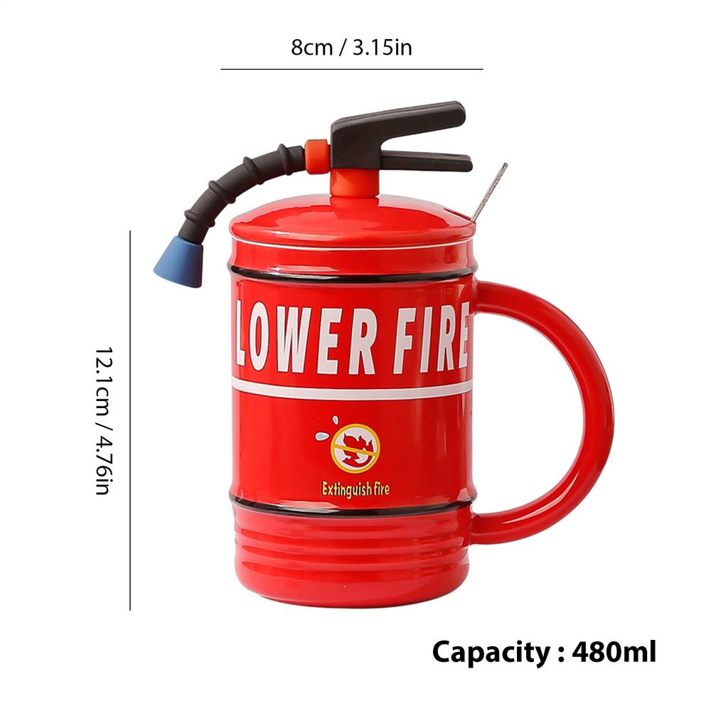 

Креативная керамическая кружка в форме огнетушителя, оригинальная бутылка для воды, для дома, офиса, кофейная кружка с крышкой и ложкой, подарок для пожарного красный