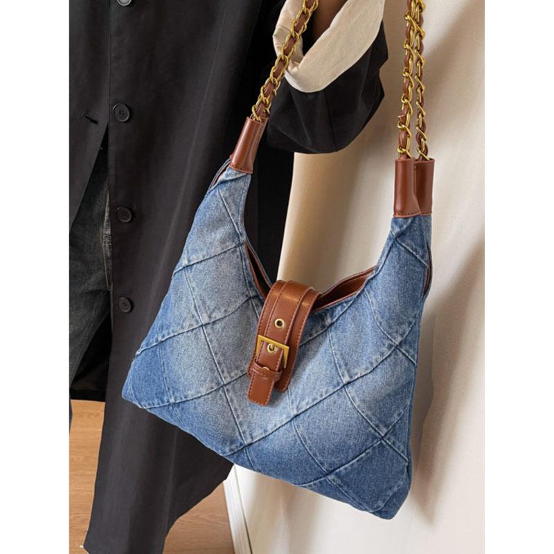 Nischen-Casual Patchwork Washed Denim Bag Damen Große Kapazität Vintage Mode Unterarmtaschen Pendler Single Shoulder Tote Pack
