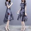 2026 Summer New Dress Women's Short-sleeved Korean Version Slim and Thin Printed Imitation Chiffon Dovetail Skirt Fairy Skirt
