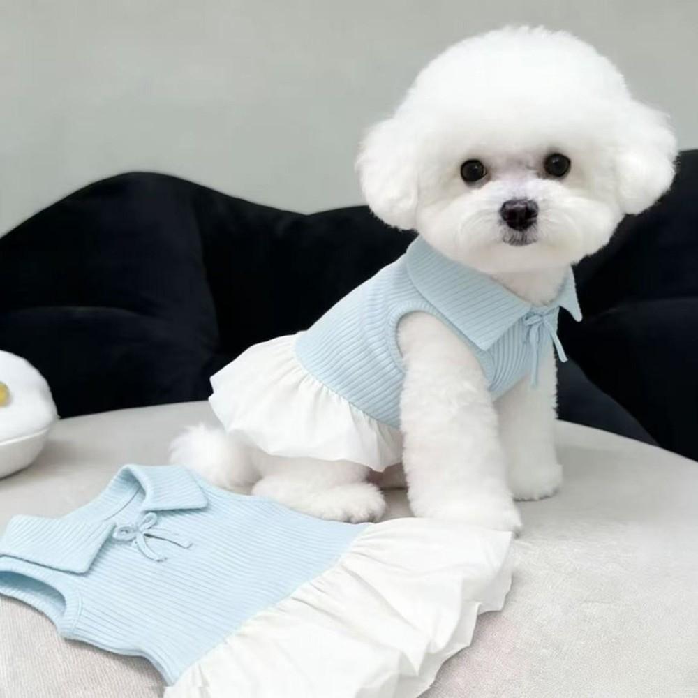 Soft Polyester Dog Knitted Dress Pullover Style Summer Dog Clothes Thin Teddy Skirts for Dog Cat