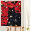 VIKAMA Mysterious Black Cat Art Tapestry Red Background Starry Sky Pattern Gothic Fantasy Wall Decoration Room Decoration