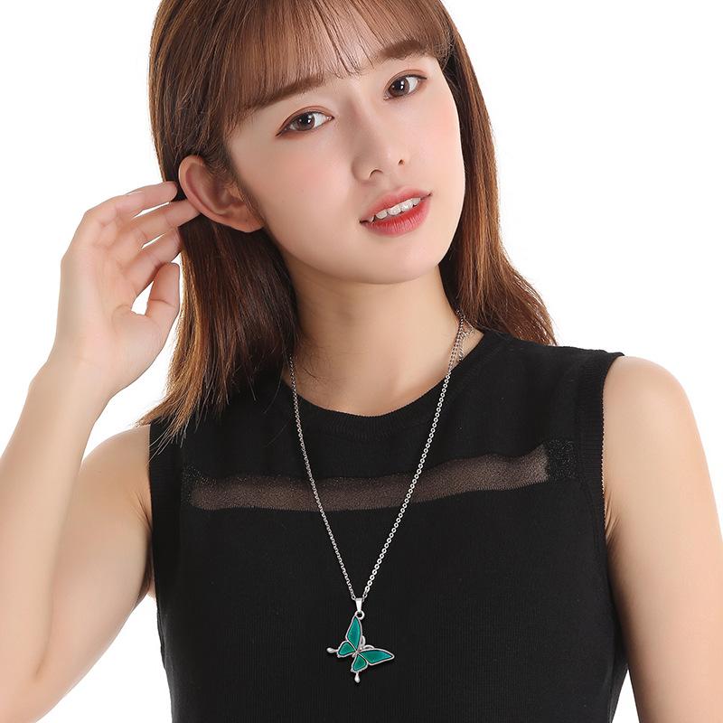 Womens Titanium Fashionable Steel Butterfly Necklace With Stunning Thermochromic Color Effect Changing