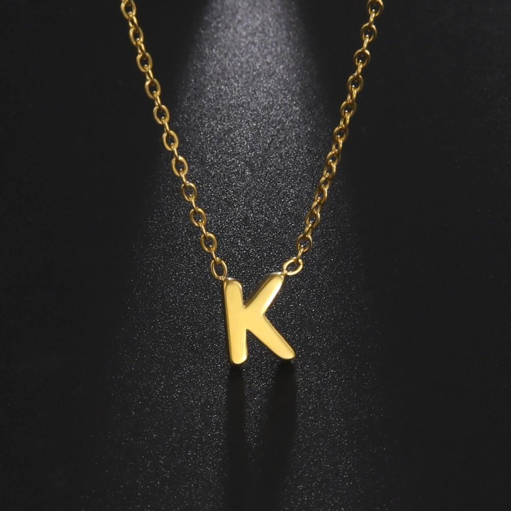 Titanium Steel Initial Letter Pendant Necklace Chain Gold Silver Rose Gold